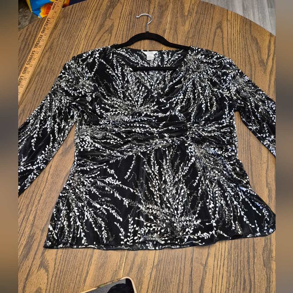 Christopher & Banks Black and White Sequin Fitted Blouse